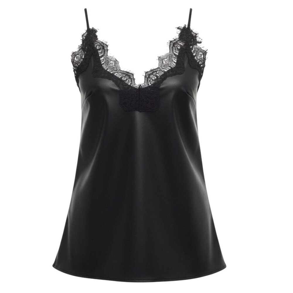 Gold Hawk Faux Leather Diana Cami Black Lace Trim Size M NWT